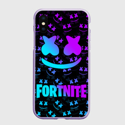 Чехол для iPhone XS Max матовый Fortnite x Marshmello neon