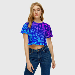 Женская футболка Crop-top 3D Fortnite neon Фортнайт неон - фото 2