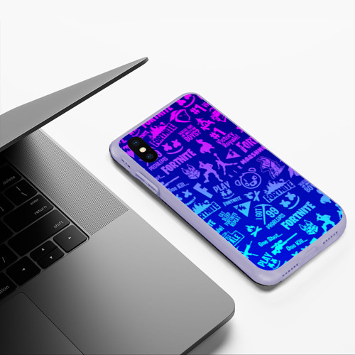 Чехол для iPhone XS Max матовый Fortnite neon Фортнайт неон, цвет светло-сиреневый - фото 5