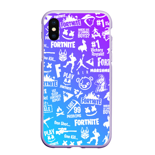 Чехол для iPhone XS Max матовый Fortnite паттерн, цвет светло-сиреневый