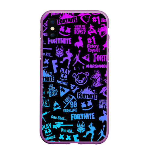 Чехол для iPhone XS Max матовый Fortnite neon Фортнайт неон, цвет фиолетовый