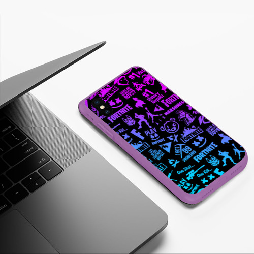 Чехол для iPhone XS Max матовый Fortnite neon Фортнайт неон, цвет фиолетовый - фото 5