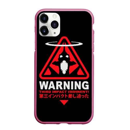 Чехол для iPhone 11 Pro Max матовый Evangelion warning, цвет малиновый