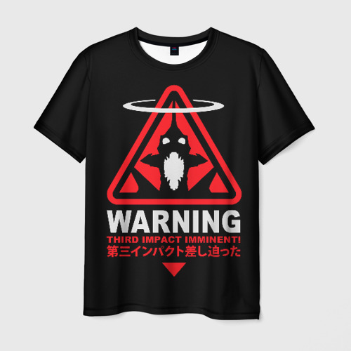 Мужская футболка с принтом Evangelion warning, вид спереди №1