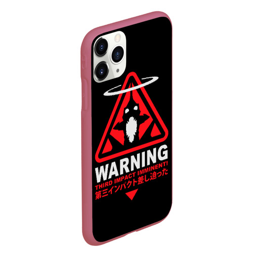 Чехол для iPhone 11 Pro Max матовый Evangelion warning, цвет малиновый - фото 3