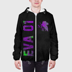Куртка с принтом Eva 01 для мужчины, вид на модели спереди №3. Цвет основы: белый