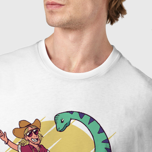 Мужская футболка хлопок Ковбой на Динозавре, цвет белый - фото 6