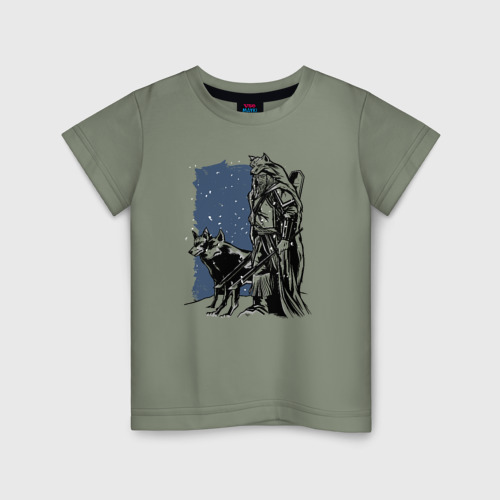 Детская футболка хлопок Викинг и Волки, цвет авокадо