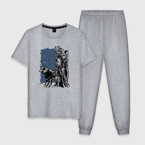 Мужская пижама хлопок с принтом Викинг и Волки, вид спереди #2