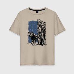 Викинг и Волки – Женская футболка хлопок Oversize с принтом купить со скидкой в -16%