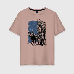Женская футболка хлопок Oversize Викинг и Волки