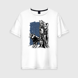 Викинг и Волки – Женская футболка хлопок Oversize с принтом купить со скидкой в -16%