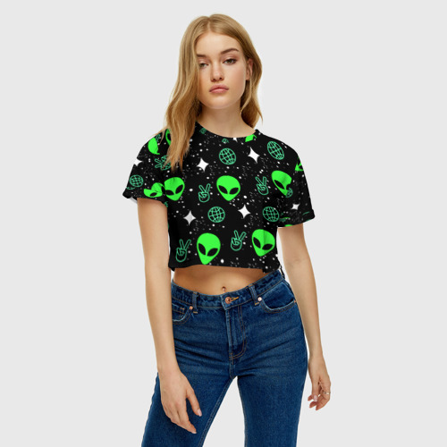 Женская футболка Crop-top 3D Пришельцы, цвет 3D печать - фото 3