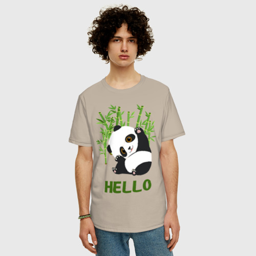 Мужская футболка хлопок Oversize Panda Hello, цвет миндальный - фото 3