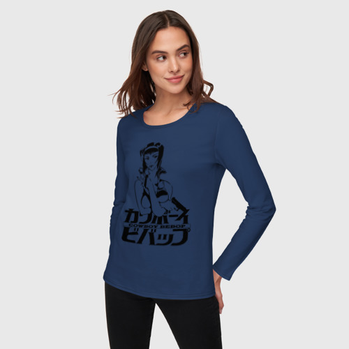Женский лонгслив хлопок Cowboy Bebop logo, цвет темно-синий - фото 3