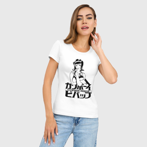 Женская футболка хлопок Slim Cowboy Bebop logo, цвет белый - фото 3