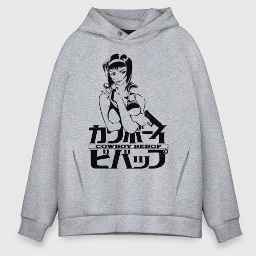 Мужское худи Oversize хлопок Cowboy Bebop logo, цвет меланж