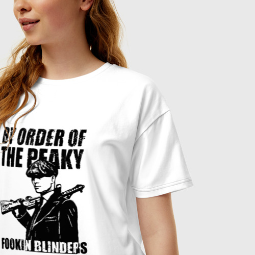 Женская футболка хлопок Oversize Острые козырьки, цвет белый - фото 3