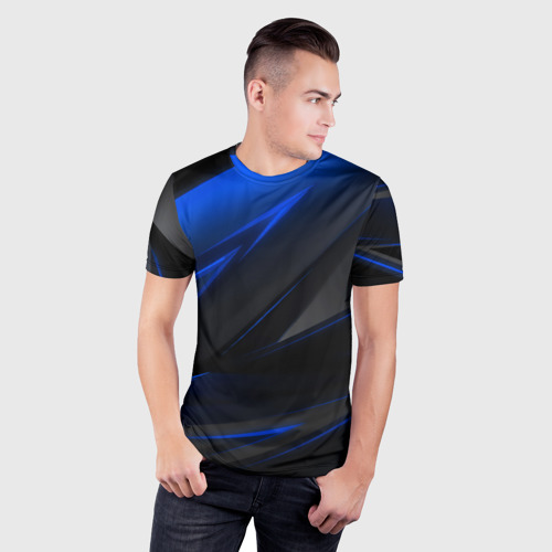 Мужская футболка 3D Slim Blue and Black, цвет 3D печать - фото 3