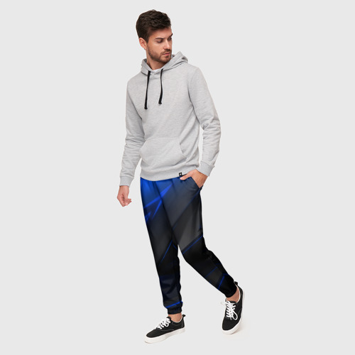 Мужские брюки 3D с принтом Blue and Black, фото на моделе #1