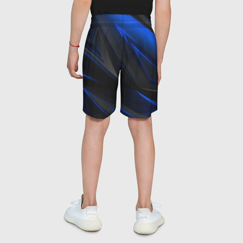 Детские спортивные шорты 3D с принтом Blue and Black, вид сзади #2