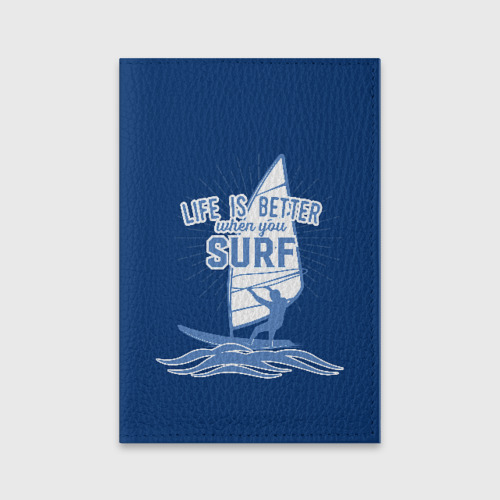 Обложка для паспорта матовая кожа с принтом Surf, вид спереди №1