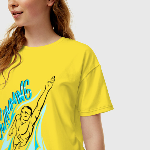 Женская футболка хлопок Oversize Плавание, цвет желтый - фото 3