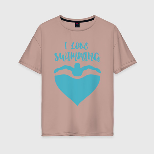 Женская футболка хлопок Oversize I love swimming, цвет пыльно-розовый