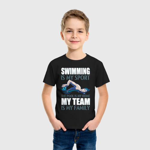 Детская футболка хлопок Swimming is my sport, цвет черный - фото 3