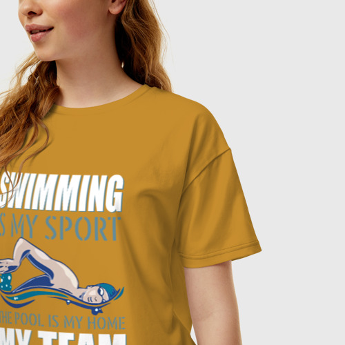 Женская футболка хлопок Oversize Swimming is my sport, цвет горчичный - фото 3