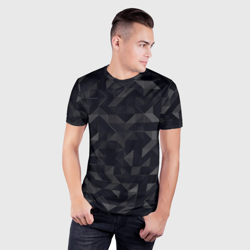 Мужская футболка 3D Slim с принтом Черный строгий стиль, фото на моделе #1