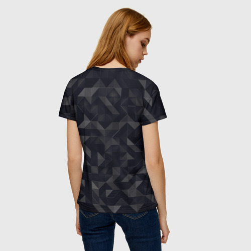 Женская футболка 3D с принтом Черный строгий стиль, вид сзади #2