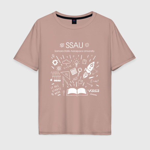 Мужская футболка хлопок Oversize SSAU (СГАУ им. Королёва), цвет пыльно-розовый