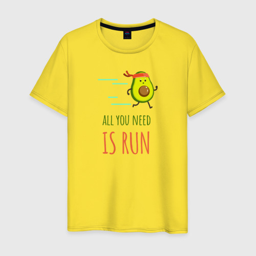 Мужская футболка хлопок All you Need is run, цвет желтый