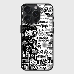 Чехол силиконовый для Apple iPhone 15 Pro Мax матовый Логотипы рок групп