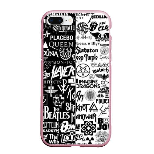 Чехол для iPhone 7Plus/8 Plus матовый Логотипы рок групп, цвет розовый