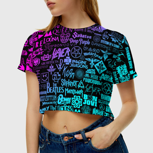 Женская футболка Crop-top 3D ЛОГОТИПЫ РОК ГРУПП, цвет 3D печать - фото 5