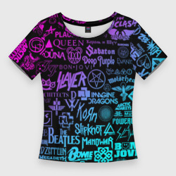 Женская футболка 3D Slim Логотипы рок групп