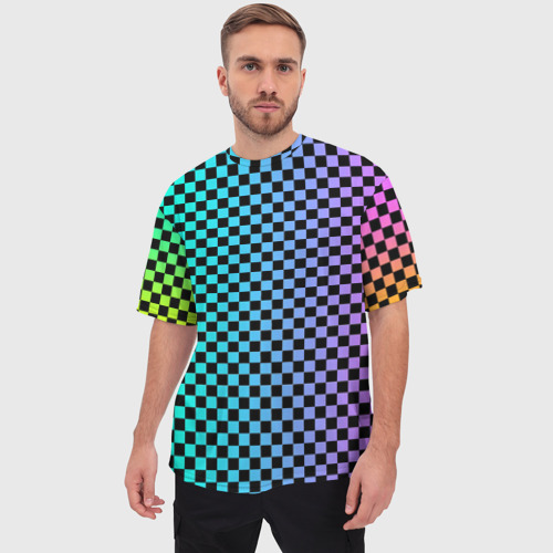 Мужская футболка oversize 3D Checkerboard Color, цвет 3D печать - фото 3