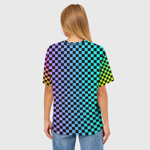 Женская футболка oversize 3D Checkerboard Color, цвет 3D печать - фото 4