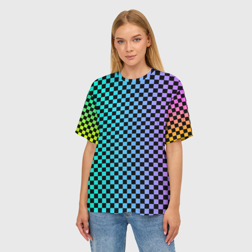 Женская футболка oversize 3D Checkerboard Color, цвет 3D печать - фото 3