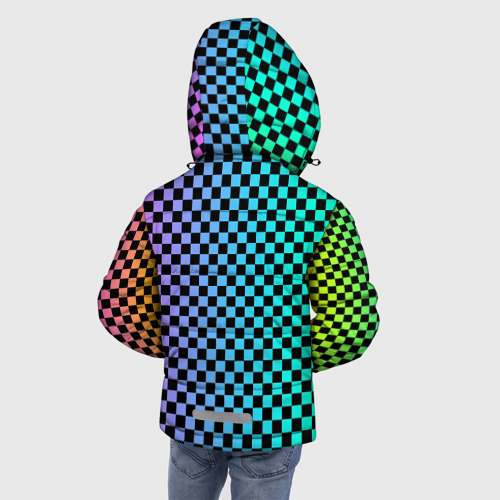 Зимняя куртка для мальчиков 3D с принтом Checkerboard Color, вид сзади #2