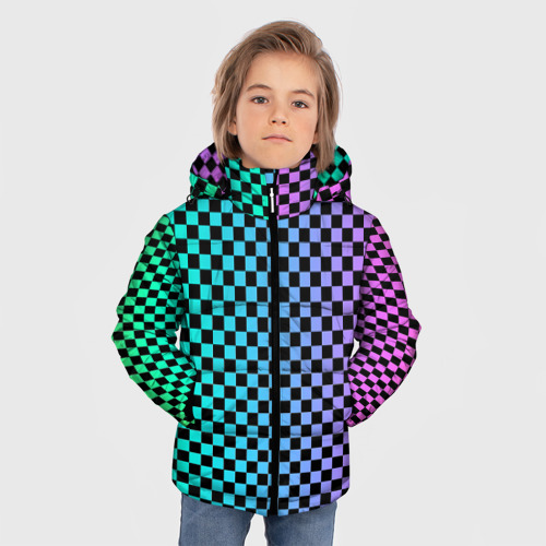 Зимняя куртка для мальчиков 3D с принтом Checkerboard Color, фото на моделе #1