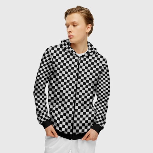Мужская толстовка 3D на молнии Checkerboard Color, цвет черный - фото 3