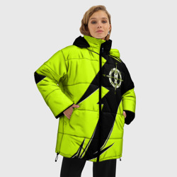Куртка с принтом Геодезическая форма для женщины, вид на модели спереди №2. Цвет основы: черный