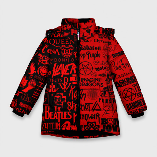 Зимняя куртка для девочек 3D Логотипы рок групп rock, цвет черный