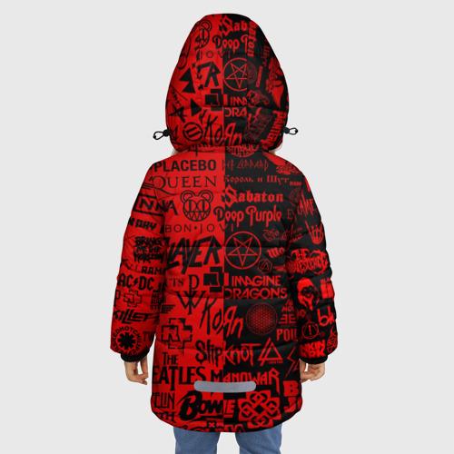 Зимняя куртка для девочек 3D Логотипы рок групп rock, цвет черный - фото 4