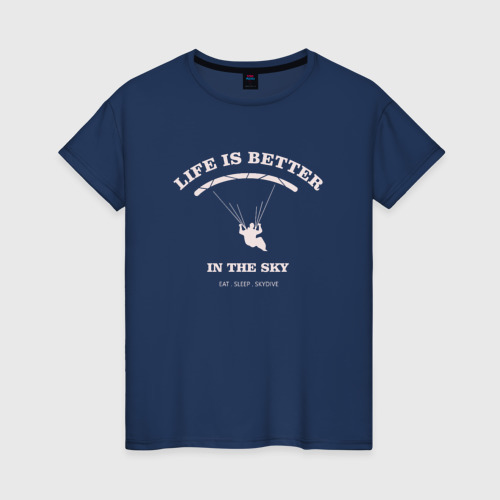 Женская футболка хлопок Life is better, цвет темно-синий