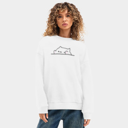 Женский свитшот oversize без начеса хлопок Милый котик - фото 2