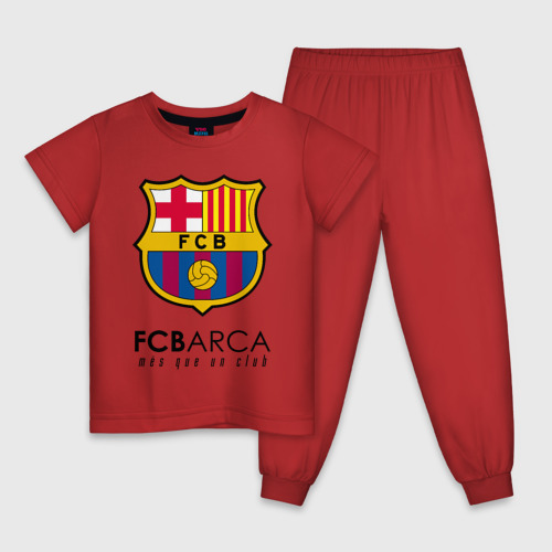 Детская пижама хлопок с принтом FC BARCELONA (BARCA), вид спереди #2